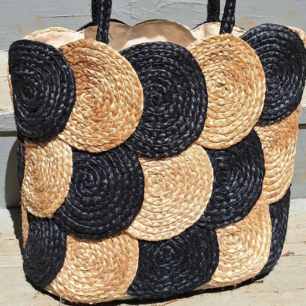 Woven Wicker Bag Purse Natural Jute Large Modern Tote Beach Uptown Shoulder Bags - Picture 6 of 16